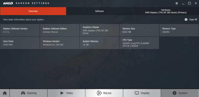 Radeon Overview Tab