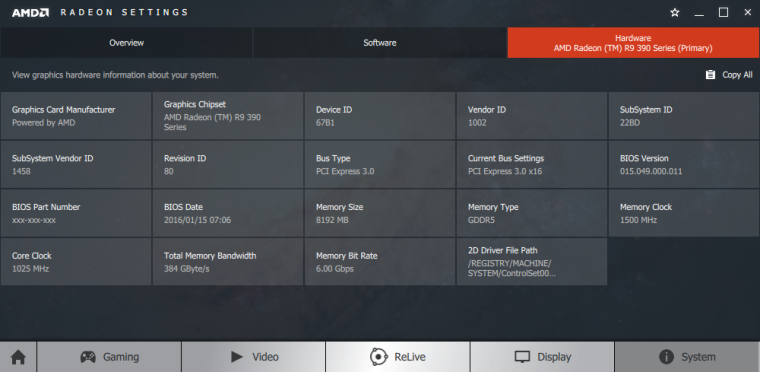 Radeon Hardware Tab